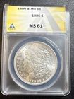 1886 Morgan Dollar, MS 61, ANACS Graded 031402