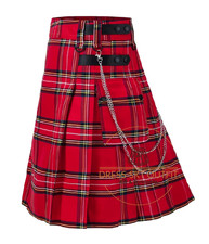 Premium Handmade Royal Stewart Tartan Utility Kilt for Men - Silver Accessories