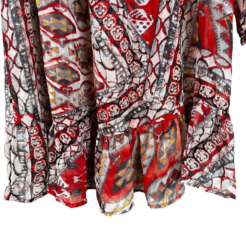 Aqua Blues Tunic Top Womens 1X Red Sheer Chiffon Tiered Y2K Boho Southwestern - Image 2 of 4