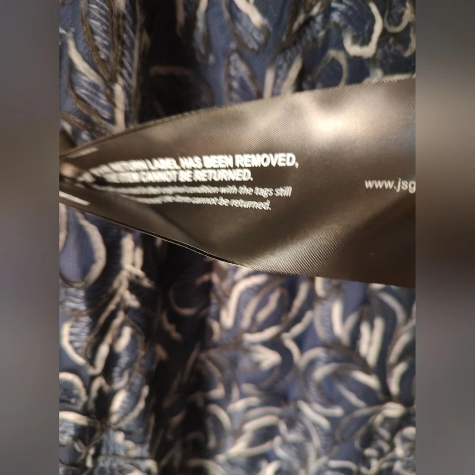 NWT JS Collections "Reese" Navy Column Gown with Sheer Illusion Neckline Size 8 - Image 4 of 4