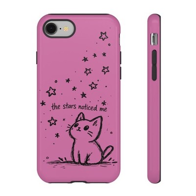 Kawaii Cat Stars Phone Case | Pink Cute Cat Looking Up, Positive Vibes