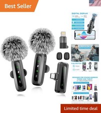 Wireless Microphone Mini Mic for iPhone/Android Phone, LED Display Lavalier Micr