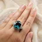 Radiant Lagoon Blue Tourmaline Oval 13.90Ct 925 Sterling Silver Handmade Rings