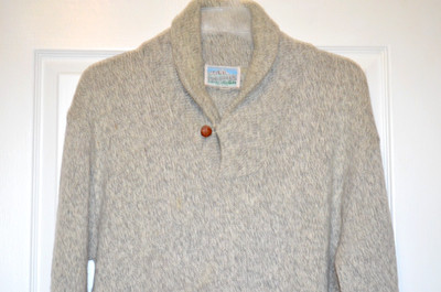 Vintage Timberline Ragg Wool Blend Gray Shawl Collar XL Sweater Made in USA