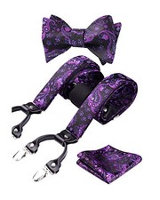 Suspenders for Men Paisley Floral Self Tied Bow Tie and Purple / Black