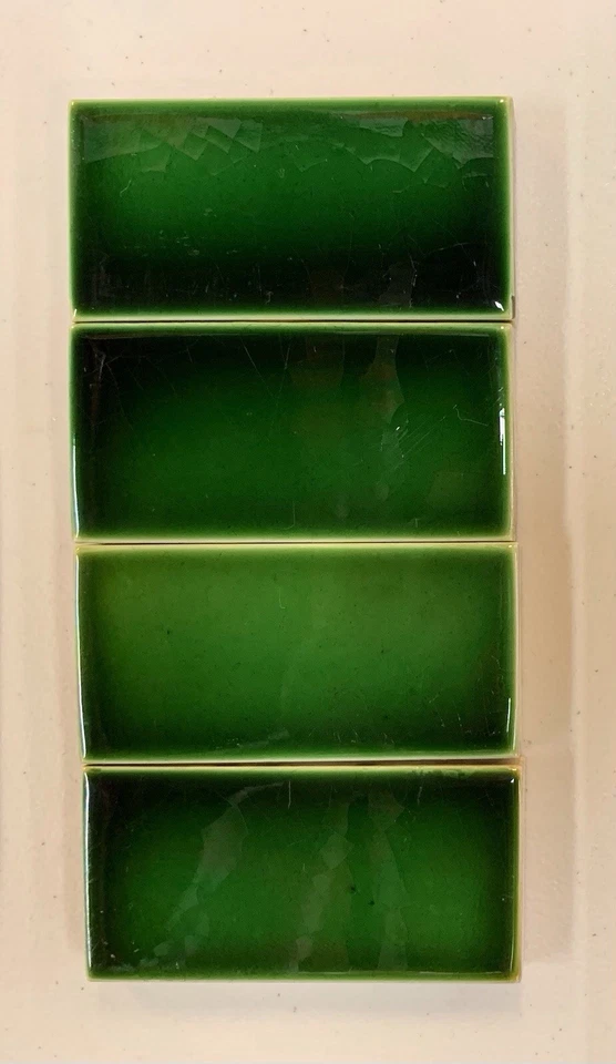Antique Emerald Green Majolica Tiles 3x3 & 1-1/2 in. Salvage Washstand Lot of 50 - Image 4 of 4