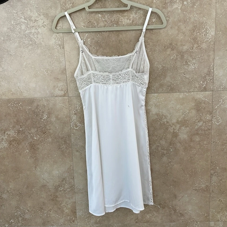 NK iMODE Marfil Encaje Chemise Vestido Sin Mangas S Satinado Look Lencería Nupcial Mujeres Corto Foto 3 de 4