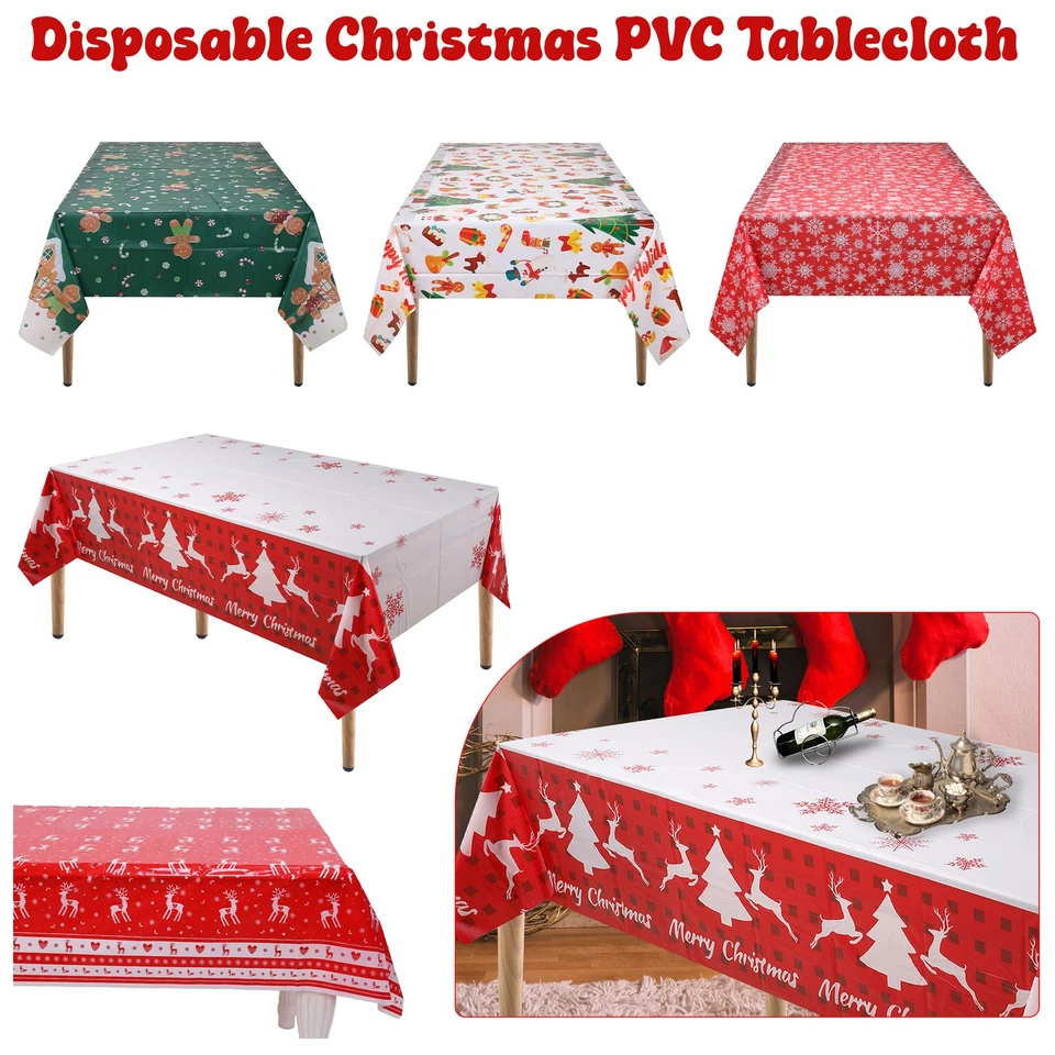 WEDDECOR Plastic Tablecloth Waterproof Table Cover for Christmas Xmas Dinner Party Decor