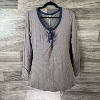 Sea Gypsies Womens Popover Top Blue Striped Long Sleeve Drawstring Studded M