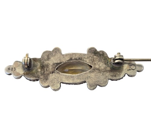 Vintage Sterling Silver Citrine Brooch Pin w/ Pearl Accents - Picture 6 of 6