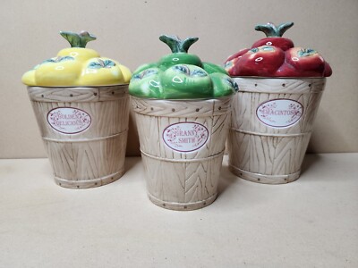 3 Pfaltzgraff Granny Smith, Macintosh, Golden Apples Food Canister Cookie Jars 