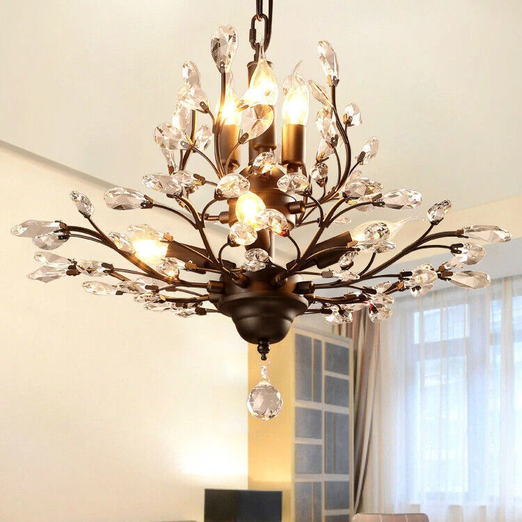 Vintage Crystal Chandelier Black 7-Light Pendant Farmhouse Ceiling Light Fixture - Image 2 of 4