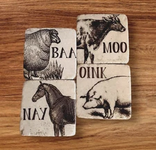 Tile Coasters 4PC Square Coaster Set Farmhouse Trivet USA Cork Backing