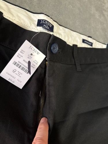 J.Crew Flex Chino Pants Men's 38 X 34 Black High Rise Straight Leg Slash Pocket - Picture 5 of 9