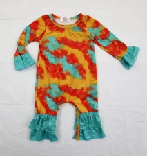 Clover Cottage Baby Girls 6-12M (6-12 Months) Tie Dyed Boutique Ruffled Romper