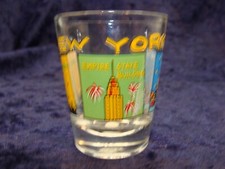 New York Shot Glass Statue Liberty Empire State Bldg Skyline 2.25 VGC
