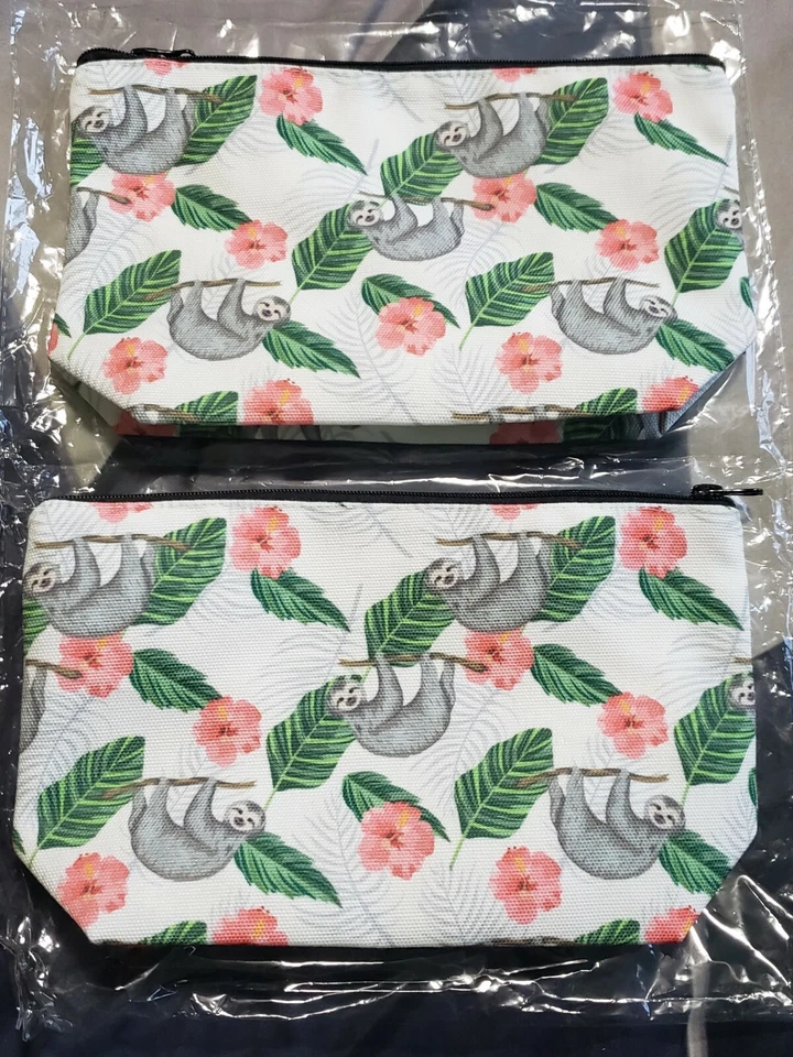 2 Cute Tree Sloth Fashion Beauty Cosmetic Makeup Organizer Bags Women 8.7x5.3x2" - Image 2 of 4