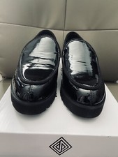 BNWB WOMEN DONALD PLINER ECLIPSE BLACK PATENT CRINKLED LEATHER LOAFER US SZ 6.5