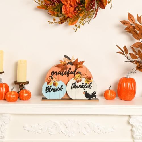 Fall Decorations for Home Farmhouse Wooden Fall Pumpkin Decor Indoor Grateful - Picture 4 of 8
