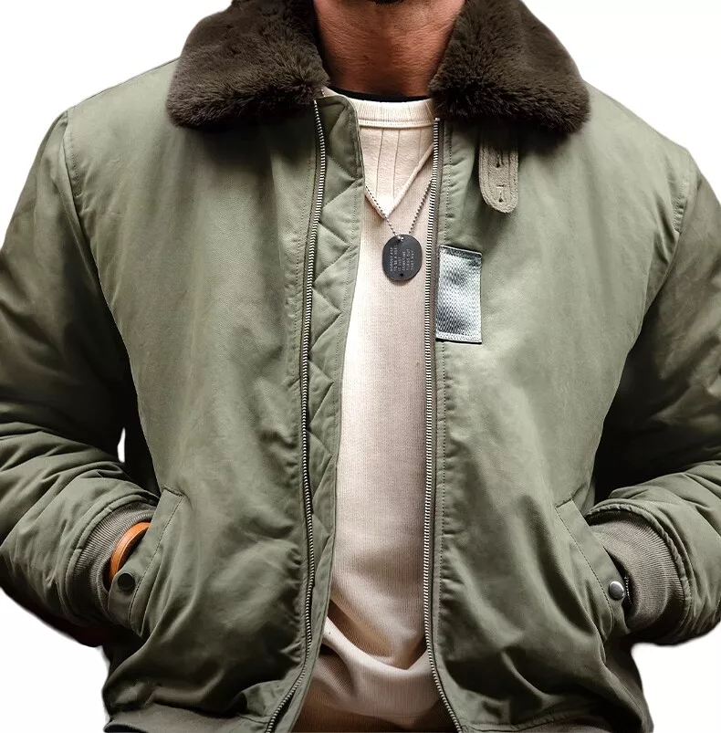 Mens Flight Bomber Jacket B 15 Quilted Warm Zip Coat Military Army Vintage Style