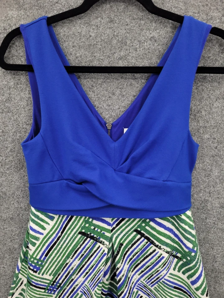 Vestido HD in Paris Anthropologie para mujer 4 sin mangas cuello en V línea A azul multi Foto 2 de 4