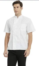 Unisex Short Sleeve Chef Coat  Kitchen Work Uniform Restaurant White Medium