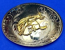Western Rodeo Cowboy - Dual Tone / Color Oval Belt Buckle