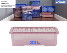 Wham Plastic Storage Boxes & Lids Strong Under Bed Stackable - Pink - 30L / 32L