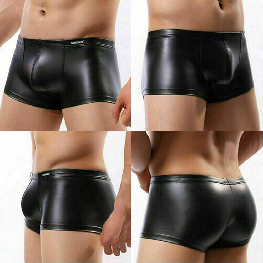 Sexy Mens Faux Leather Boxer Briefs Underwear Black Shorts Trunks Underpants New