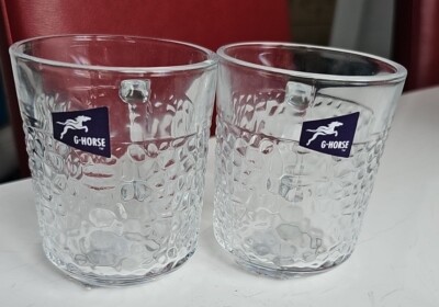 Einzigartige Vintage Diamantschliff Kristallglas Tasse Becher x 2 Made in France