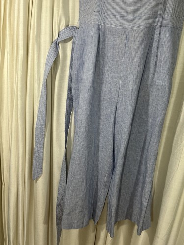 Tuta J.Crew lino Marsiglia cintura blu spilla nautica righe nuova taglia 18 - Foto 3 di 13