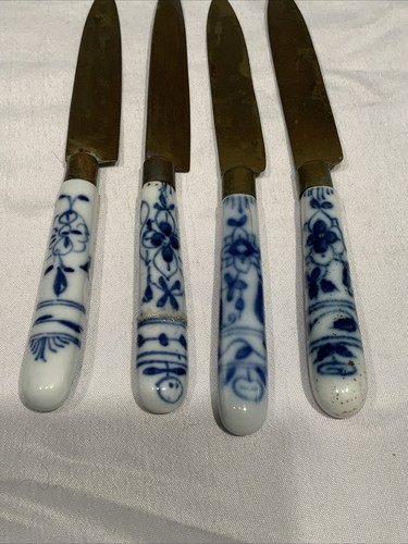 4 antichi coltelli da frutta con manico in porcellana cipolla blu Rheingold, Uchatius Brontë - Foto 6 di 7