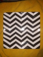 Clay Art Hand-painted Square Black & White Zig Zag Plate 8.25 In. X 8.25 In. 