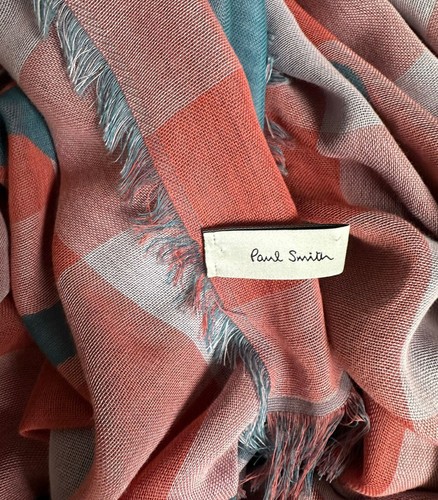 PAUL SMITH LIGHTWEIGHT COTTON SIGNATURE LOGO CHECKED SCARF BNWT Made in Italy - Picture 12 of 17