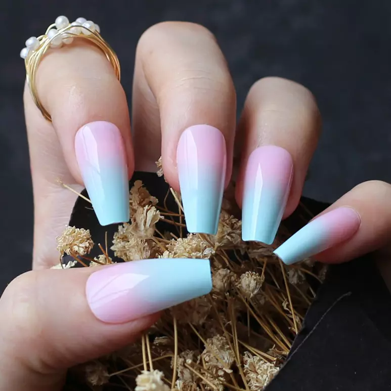 Pink and blue ombre nails coffin deals