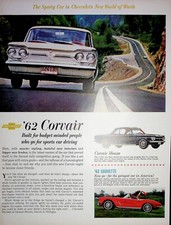 Original 1962 Vintage Chevrolet Ad Featuring 62 Corvair Monza 62 Corvette