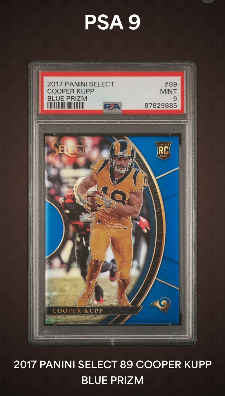 2017 PANINI SELECT #89 COOPER KUPP BLUE PRIZM /149 PSA 9