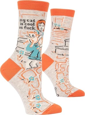 Blue Q Women's Funny Crew Socks My CAT is Cool as F**k Women shoe size 5-10)