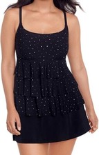 Longitude Tiered Skirtini Swimsuit 1-Pc w Tummy Control Size 10 Black Gold