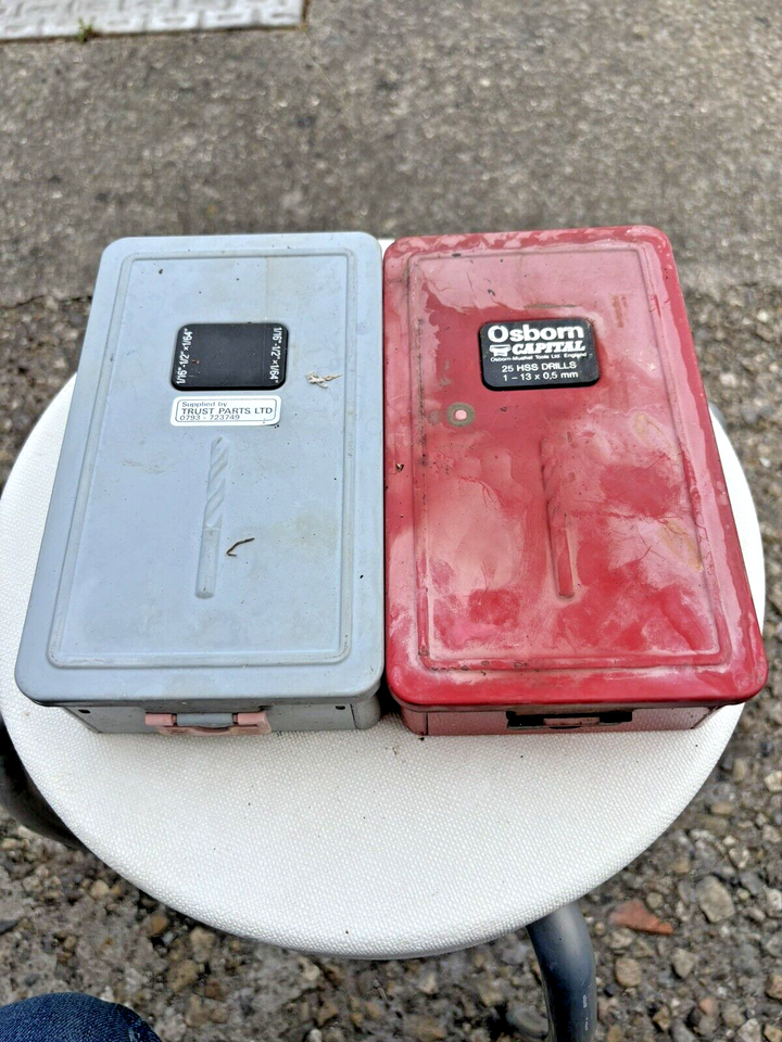 Joblot Bundle Old Tools Vintage Drill Bits In Metal Case Box Osborn