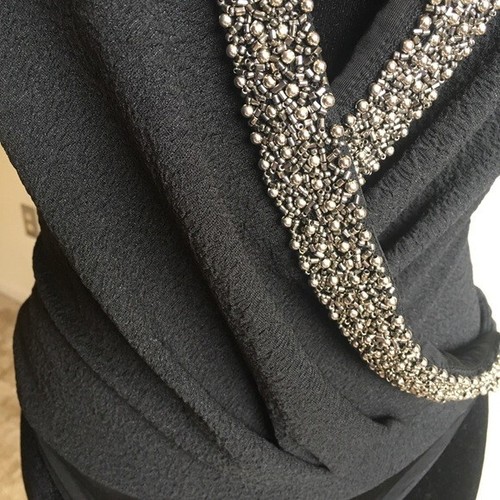 BEBE Beaded Studded V-Neck Wrap Bodysuit Blouse Top Sheer Black Size Small Work - Picture 3 of 7