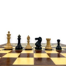 4.1/4” Inch Ebony & Boxwood Weighted Staunton Chess Set with 24ct Gold Detail