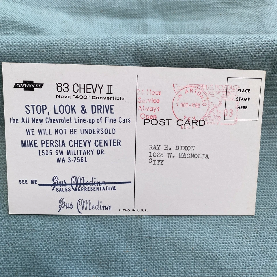 Chevy II Nova 400 1963 convertible Chevrolet concesionario postal EE. UU. Mik Persia WA Foto 4 de 4