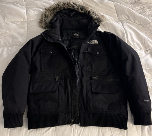 The North Face Fur Lined Hooded Bomber Utility Goose Down Jacket Black Medium
