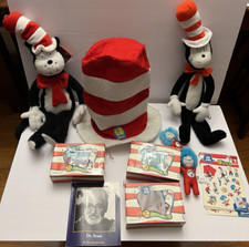 Dr. Seuss THE CAT IN THE HAT Lot Teach/Librarian/Author Book Plush Hat Stickers