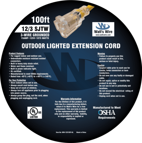 12 Gauge Heavy Duty Lighted Extension Cords SJTW Indoor / Outdoor 15-Amp Cord - Picture 22 of 22