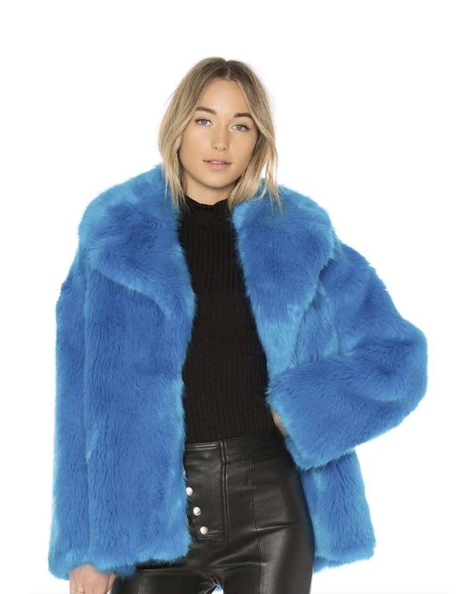 【関税送料込!!★正規品】DIANE VON FURSTENBERG ジャケット S M DVF Diane von Furstenberg OVERSIZED Blue Faux Fur Jacket