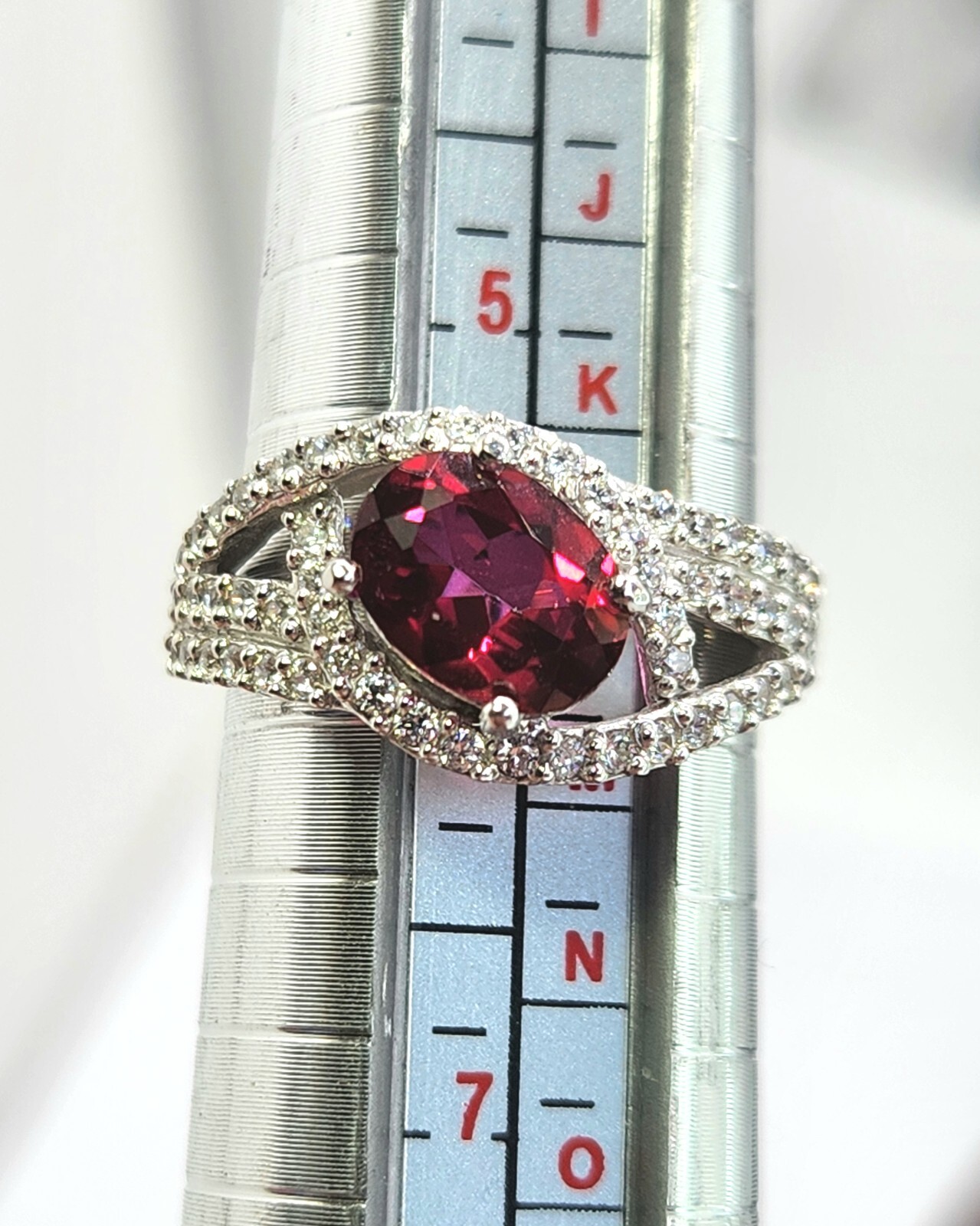 Sterling Silver Lab Ruby Gemstone Ring with CZ Ac… - image 7