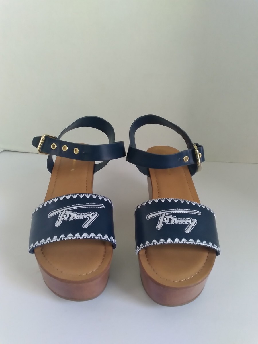 Tommy Hilfiger Navy Platform Sandal with Contrast Stitching Wedge Summer  Shoes - Main Image