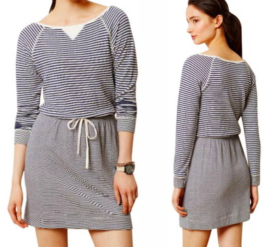 $128 Anthropologie Current Day Dress Medium 6 8  Blue White Stripe Soft Comfy